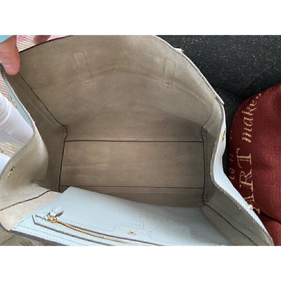 Anya Hindmarch Small Ebury Leather Tote Bag Light Blue Gray Neon Cord Handles - Picture 13 of 16